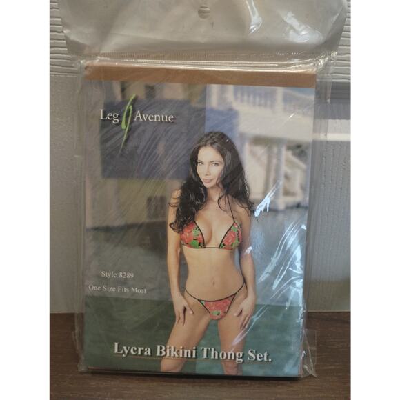 Leg Avenue One Size Fits Most Tropical Floral Lycra Bikini Thong Set Style #8289 - Picture 1 of 2